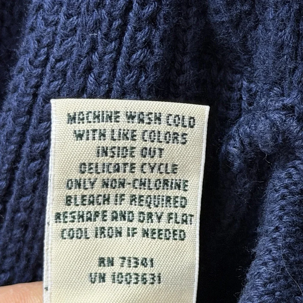 LL Bean Women Shaker Stitch Open Long Cardigan Size M Navy Chunky Knit Cabincore